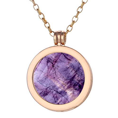 Morella Damen Halskette Gold 70 cm Edelstahl und Anhänger mit Edelstein Amethyst Coin 33 mm Chakren Scheibe in Schmuckbeutel von Morella