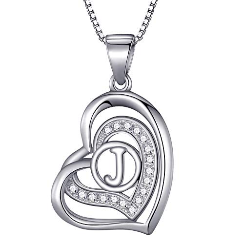 Morella Damen Halskette Herz Buchstabe J 925 Silber rhodiniert mit Zirkoniasteinen weiß 46 cm von Morella