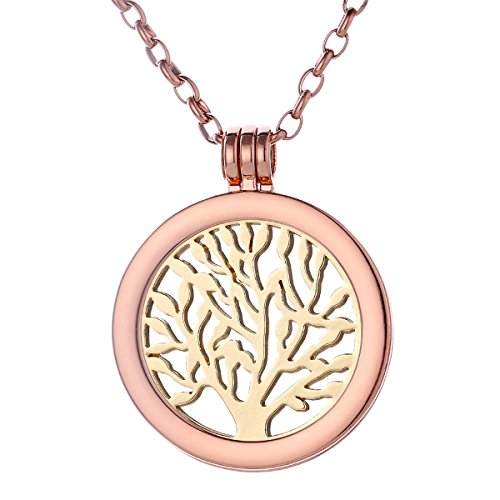 Morella Damen Halskette Rosegold 70 cm Edelstahl mit Amulett und Coin 33 mm Baum des Lebens Gold in Schmuckbeutel von Morella