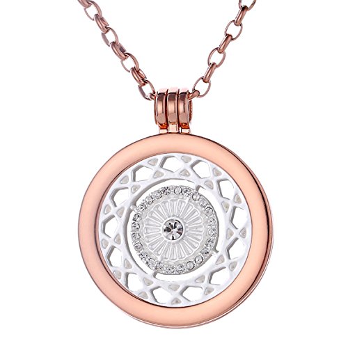 Morella Damen Halskette Rosegold 70 cm Edelstahl mit Amulett und Coin 33 mm Ornament in Schmuckbeutel von Morella