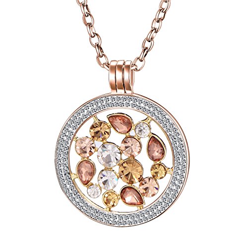 Morella Damen Halskette Rosegold 70 cm Edelstahl und Zirkonia Anhänger mit Coin Tropfen 33 mm im Schmuckbeutel von Morella