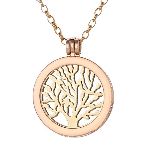 Morella Damen Halskette Gold 70 cm Edelstahl mit Amulett und Coin 33 mm Baum des Lebens Gold in Schmuckbeutel von Morella