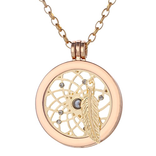 Morella Halskette Damen Gold 70 cm Edelstahl mit Amulett und Coin 33 mm in Schmuckbeutel Traumfänger Gold von Morella