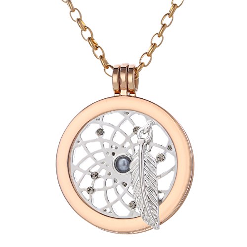 Morella Halskette Damen Gold 70 cm Edelstahl mit Amulett und Coin 33 mm in Schmuckbeutel Traumfänger Silber von Morella