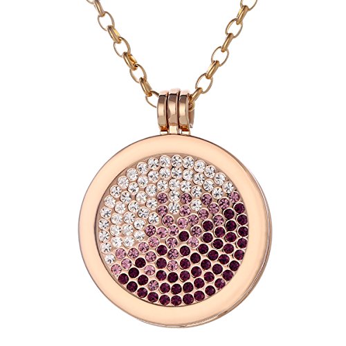 Morella Damen Halskette Gold 70 cm Edelstahl und Anhänger mit Coin Zirkoniasteine violett-rosa-Silber 33 mm im Schmuckbeutel von Morella