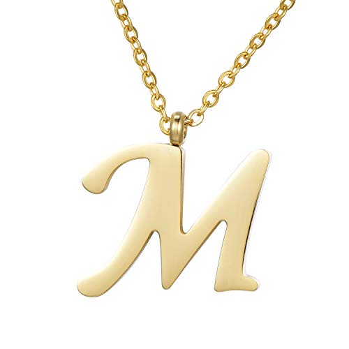 Morella Damen Halskette mit Buchstabe M Anhänger Edelstahl Gold in Schmuckbeutel von Morella
