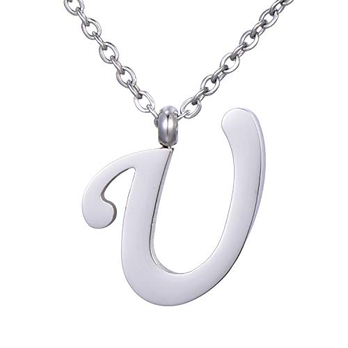 Morella Damen Halskette mit Buchstabe U Anhänger Edelstahl Silber in Schmuckbeutel von Morella