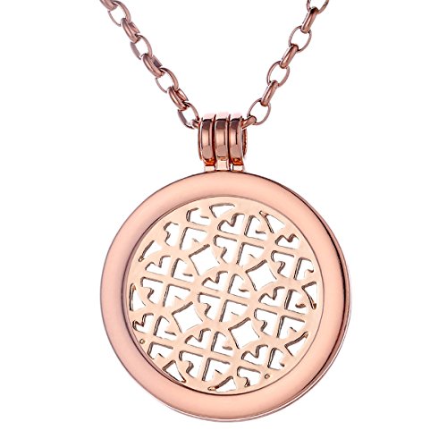 Morella Damen Halskette Rosegold 70 cm Edelstahl mit Amulett und Coin 33 mm Ornament Rosegold in Schmuckbeutel von Morella