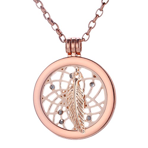 Morella Damen Halskette Rosegold 70 cm Edelstahl mit Amulett und Coin 33 mm Traumfänger Rosegold in Schmuckbeutel von Morella