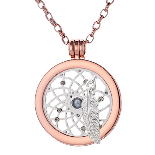 Morella Damen Halskette Rosegold 70 cm Edelstahl mit Amulett und Coin 33 mm Traumfänger Silber in Schmuckbeutel von Morella