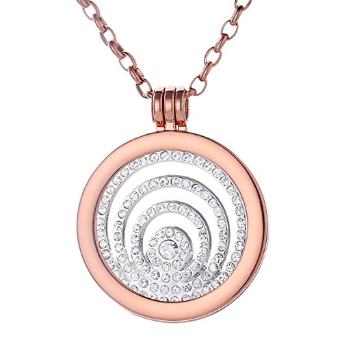 Morella Damen Halskette Rosegold 70 cm Edelstahl mit Amulett und Coin 33 mm Zirkoniaringe in Schmuckbeutel von Morella