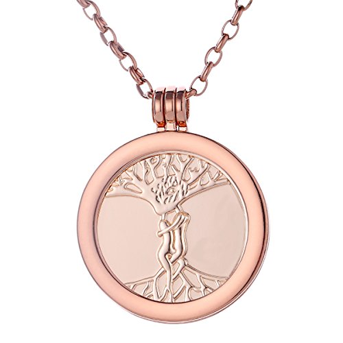 Morella Damen Halskette Rosegold 70 cm Edelstahl mit Anhänger und Coin 33 mm Liebe in Schmuckbeutel von Morella