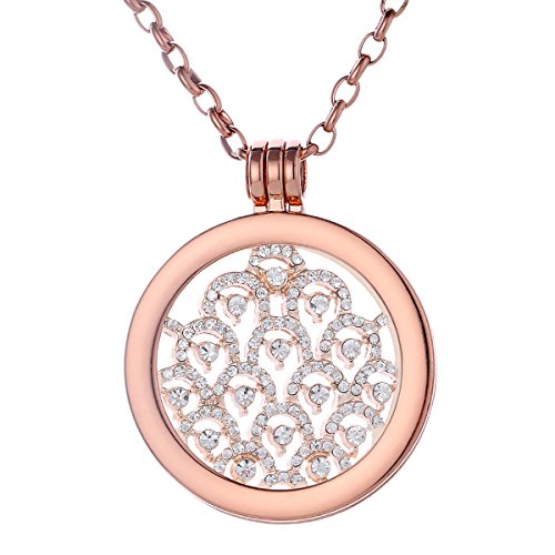 Morella Damen Halskette Rosegold 70 cm Edelstahl mit Anhänger und Coin 33 mm Zirkonia Muster Rosegold in Schmuckbeutel von Morella