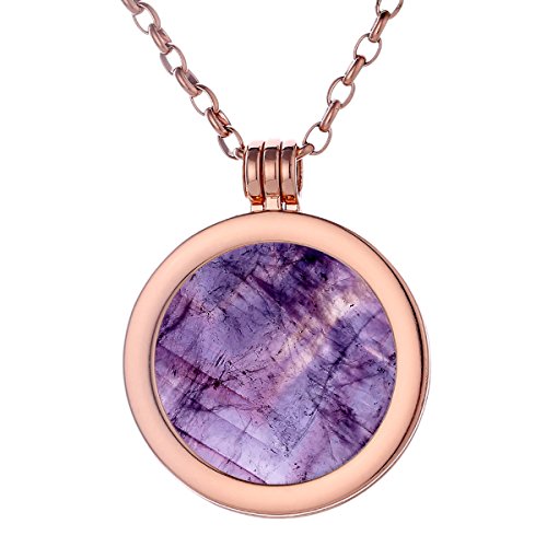 Morella Damen Halskette Rosegold 70 cm Edelstahl und Anhänger mit Edelstein Amethyst Coin 33 mm Chakren Scheibe in Schmuckbeutel von Morella
