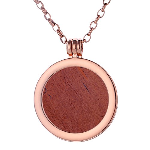 Morella Damen Halskette Rosegold 70 cm Edelstahl und Anhänger mit Edelstein roter Jaspis Coin 33 mm Chakren Scheibe in Schmuckbeutel von Morella