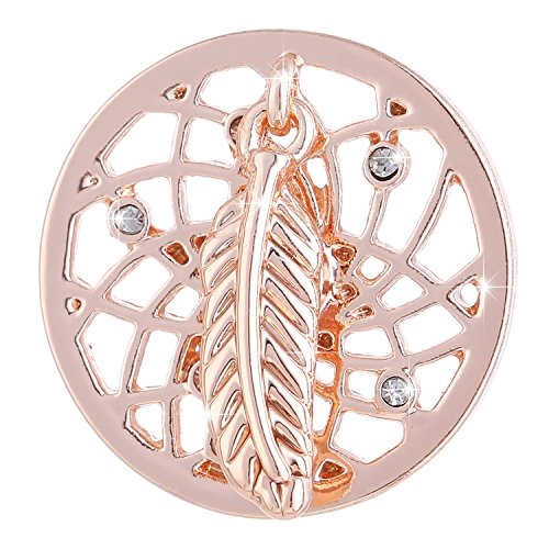 Morella Damen SMALL Coin 23 mm Traumfänger mit Feder und Perle Rosegold von Morella