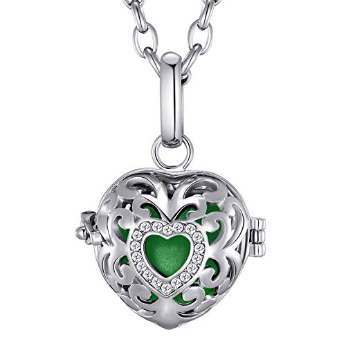 Morella Damen Schutzengel Halskette Edelstahl 70 cm mit Anhänger Herz Liebe und Klangkugel grün Ø 16 mm in Schmuckbeutel von Morella