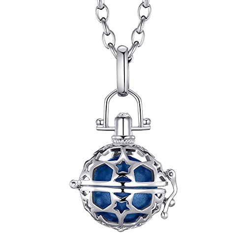 Morella Damen Schutzengel Halskette Edelstahl 70 cm mit Anhänger Sterne und Klangkugel blau Ø 16 mm in Schmuckbeutel von Morella