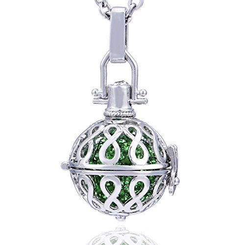 Morella Damen Schutzengel Halskette Edelstahl 70 cm mit Anhänger Unendlichkeit und Klangkugel Zirkonia grün Ø 16 mm in Schmuckbeutel von Morella