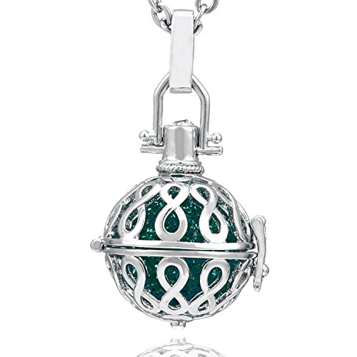 Morella Damen Schutzengel Halskette Edelstahl 70 cm mit Anhänger Unendlichkeit und Klangkugel dunkelgrün Ø 16 mm in Schmuckbeutel von Morella