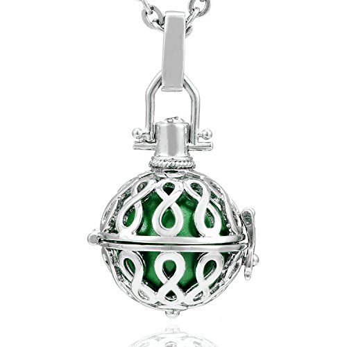 Morella Damen Schutzengel Halskette Edelstahl 70 cm mit Anhänger Unendlichkeit und Klangkugel grün Ø 16 mm in Schmuckbeutel von Morella