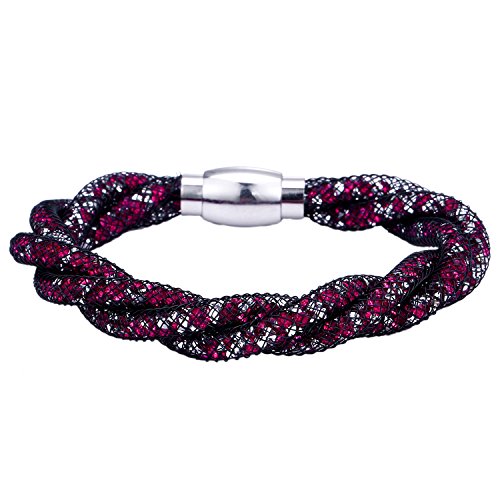 Morella Damen Strass Glitzer Armband geflochten mit Edelstahl Magnetverschluss pink weiß von Morella