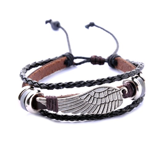 Morella Damen geflochtenes Armband aus Leder mit Flügel Anhänger von Morella