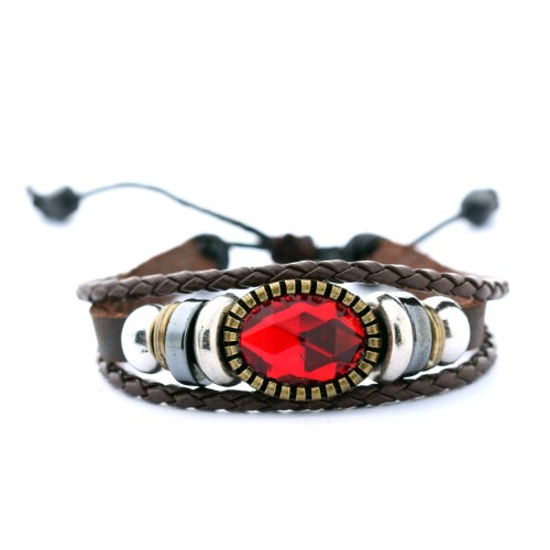 Morella Damen geflochtenes Armband aus Leder mit Ringen, Beads und rotem Stein von Morella