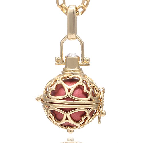 Morella Halskette Damen mit Herz Anhänger und Klangkugel Ø 16 mm in Schmuckbeutel Edelstahl gold 70 cm rot von Morella