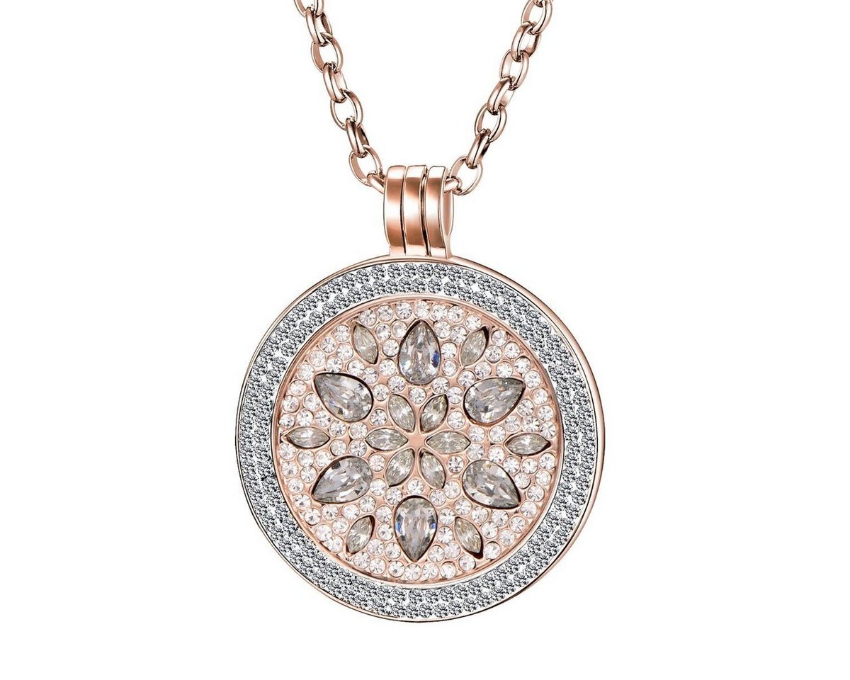 Morella Kette mit Anhänger Coinkette Halskette roségold 70 cm für 33 mm Coins (2-tlg), Zirkoniakette inkl. austauschbarem Coin, roségold, im Samtbeutel von Morella