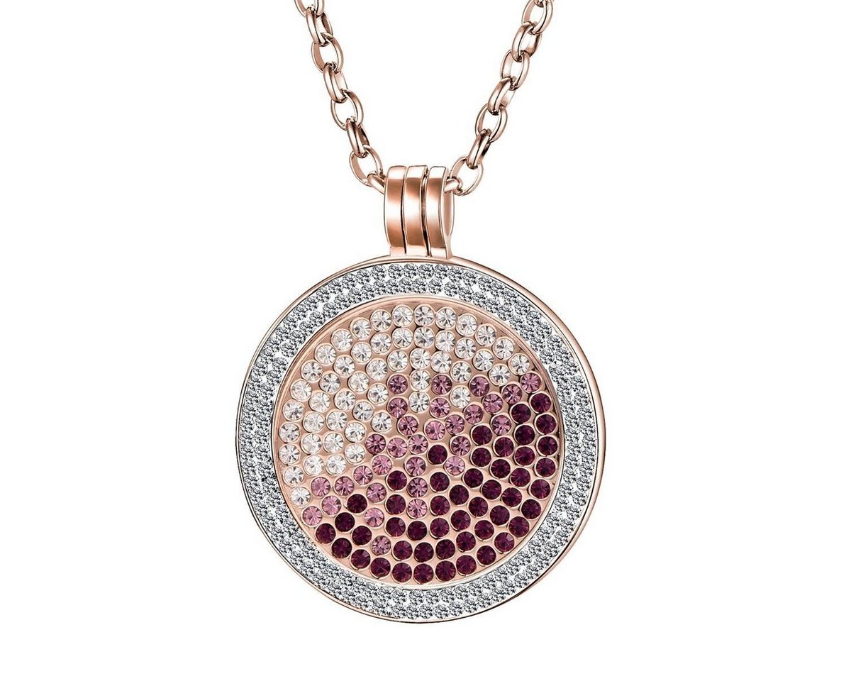 Morella Kette mit Anhänger Coinkette Halskette roségold 70 cm für 33 mm Coins (2-tlg), Zirkoniakette inkl. austauschbarem Coin, roségold, im Samtbeutel von Morella