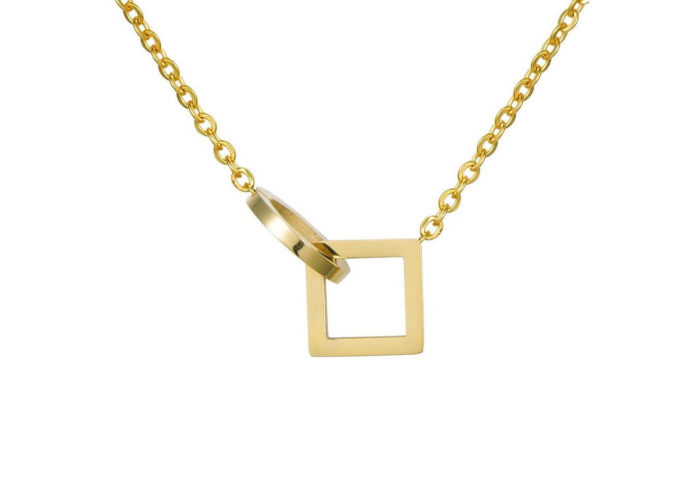 Morella Kette mit Anhänger Damen Halskette mit Anhänger gold (1-tlg), Goldene Kette mit Kreis und Quadrat, im Samtbeutel von Morella