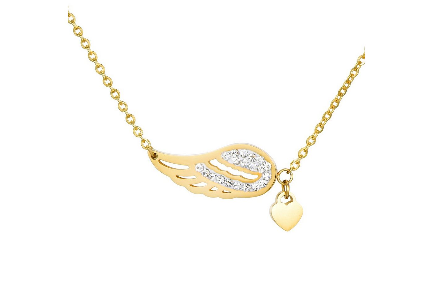 Morella Kette mit Anhänger Damen Halskette mit Anhänger gold (1-tlg), Goldene Kette mit Engelsflügel, im Samtbeutel von Morella