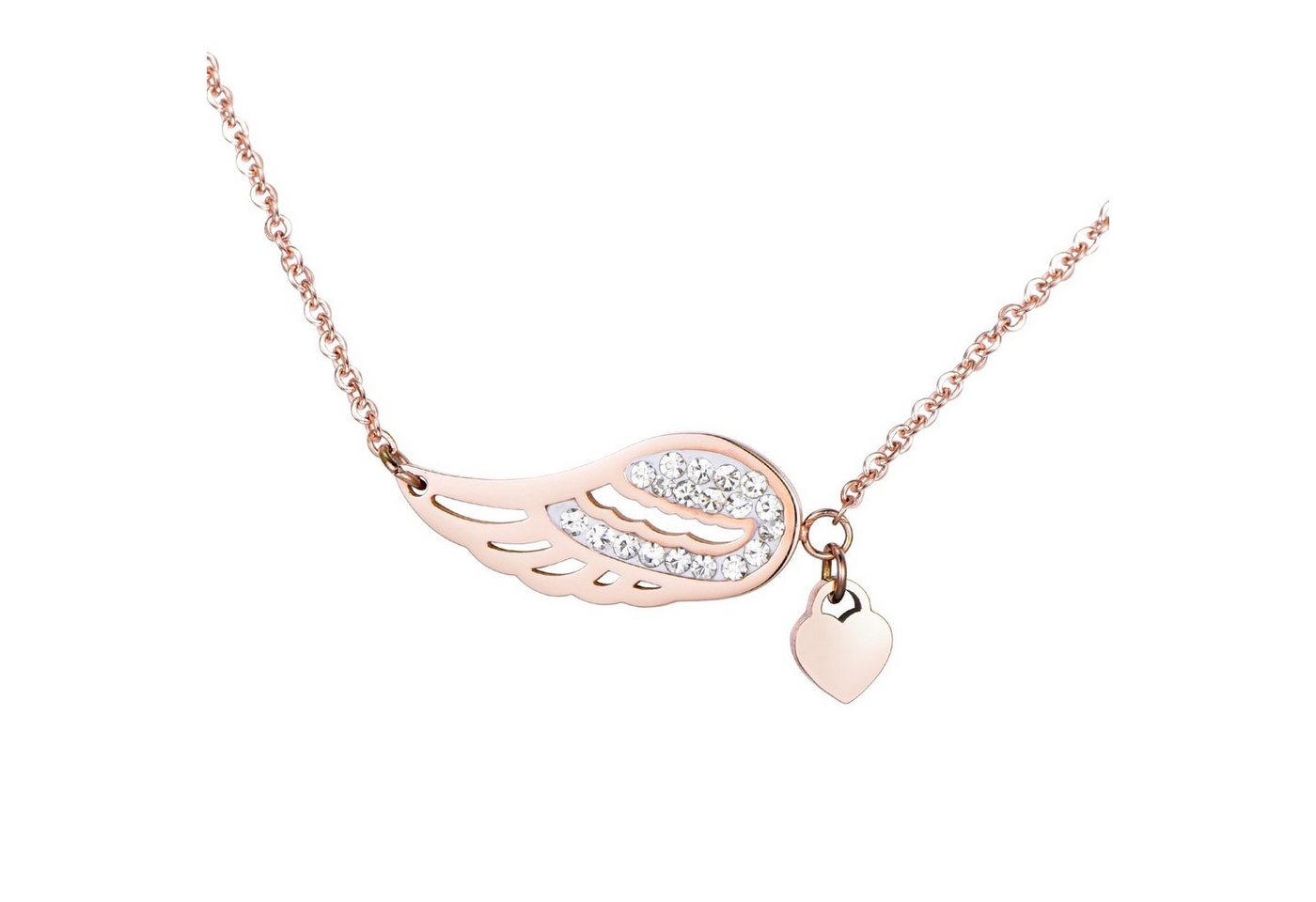 Morella Kette mit Anhänger Damen Halskette mit Anhänger roségold (1-tlg), Kette mit Engelsflügel, roségold, im Samtbeutel von Morella