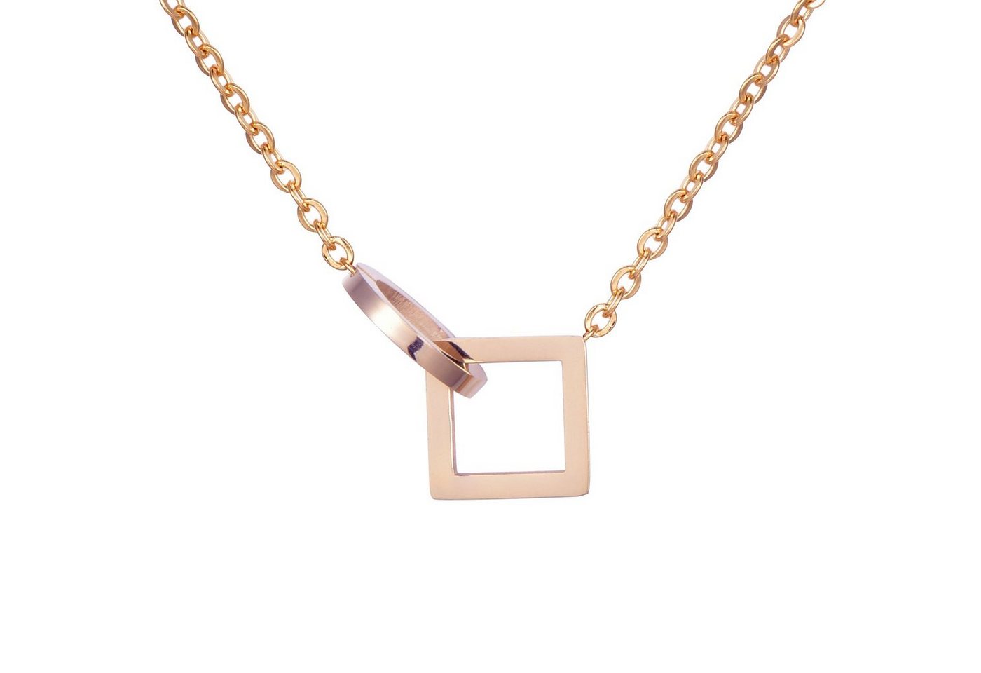 Morella Kette mit Anhänger Damen Halskette mit Anhänger roségold (1-tlg), Kette mit Kreis und Quadrat, roségold, im Samtbeutel von Morella