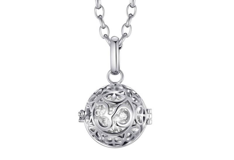 Morella Kette mit Anhänger Engel Halskette 70 cm mit Anhänger (2-tlg), Silberne Kette, Om Symbol, austauschbare Klangkugel, im Samtbeutel von Morella