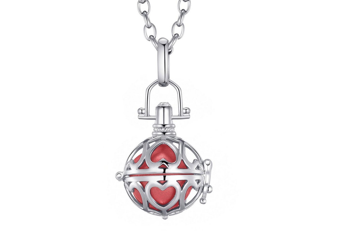Morella Kette mit Anhänger Engel Halskette 70 cm mit Anhänger (2-tlg), Silberne Kette, Herzen, austauschbare Klangkugel, im Samtbeutel von Morella