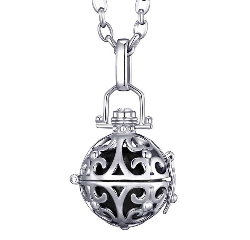 Morella Kette mit Anhänger Engel Halskette mit Ornament Anhänger (2-tlg), Silberne Kette mit austauschbarer Klangkugel, im Samtbeutel von Morella