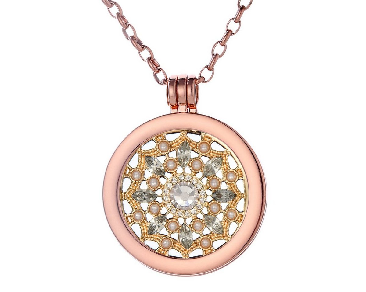 Morella Kette mit Anhänger Halskette 70 cm roségold mit Coin Amulett 33 mm (2-tlg), Kette inkl. austauschbarem Coin, roségold, im Samtbeutel von Morella