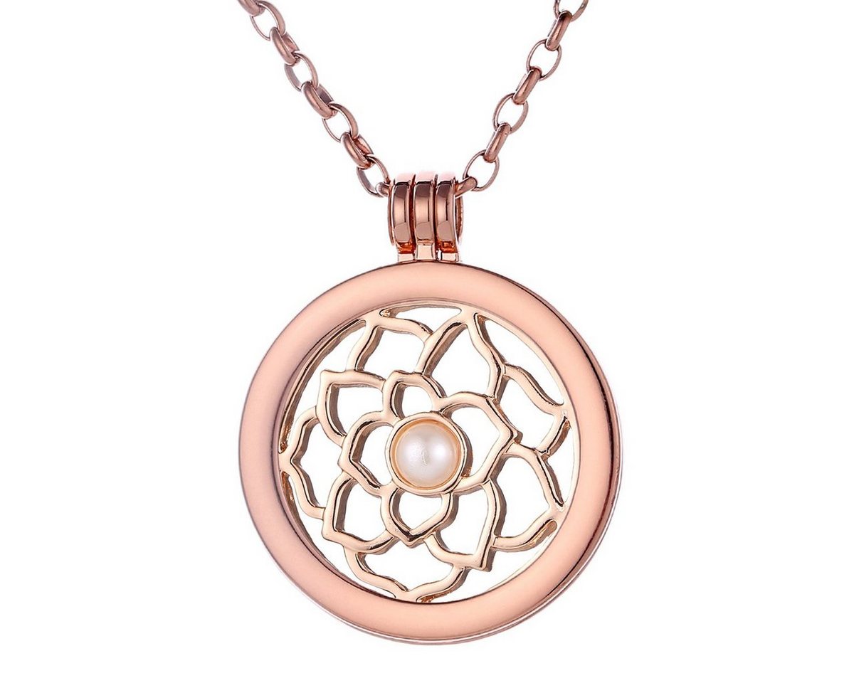 Morella Kette mit Anhänger Halskette 70 cm roségold mit Coin Amulett 33 mm (2-tlg), Kette inkl. austauschbarem Coin, roségold, im Samtbeutel von Morella