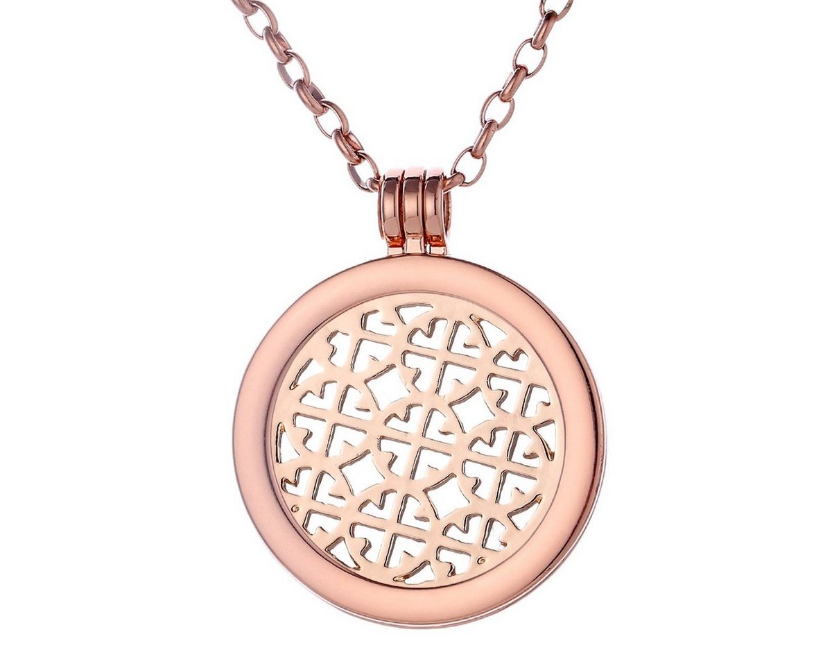 Morella Kette mit Anhänger Halskette 70 cm roségold mit Coin Amulett 33 mm (2-tlg), Kette inkl. austauschbarem Coin, roségold, im Samtbeutel von Morella