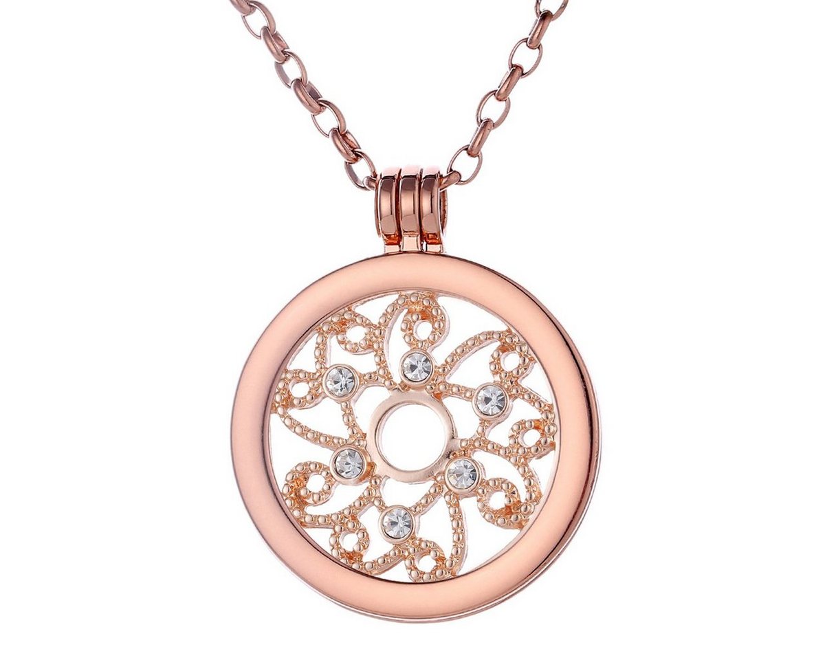 Morella Kette mit Anhänger Halskette 70 cm roségold mit MünzAnhänger 33 mm (2-tlg), Kette inkl. austauschbarem Coin, roségold, im Samtbeutel von Morella