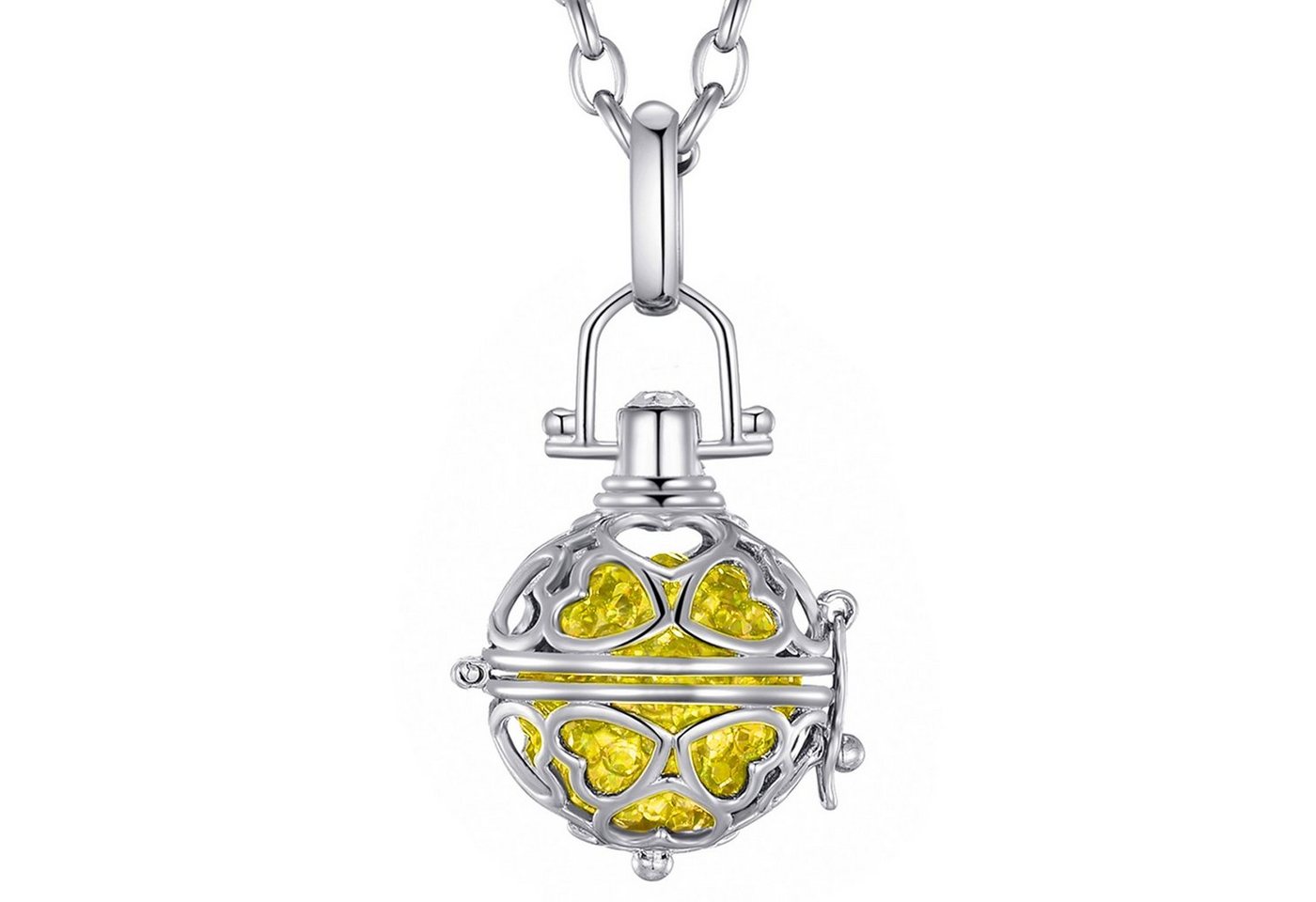 Morella Kette mit Anhänger Morella® Damen Halskette Edelstahl 70 cm mit Herz-Kugel Anhänger und (2-tlg), Silberne Kette, Herzornament, austauschbare Klangkugel, im Samtbeutel von Morella