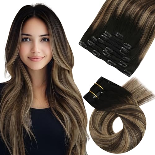 Moresoo Clip in Extensions Echthaar 120g Schwarz Braun Balayage Echthaar Extensions Clip in Voller Kopf für Frauen Remy Menschenhaar Doppelt Tressen #1B/4/14 40 cm 7 Stück Moresoo Clip in Extensions Echthaar 120g Schwarz Braun Balayage Echthaar Extensions Clip in Voller Kopf für Frauen Remy Menschenhaar Doppelt Tressen #1B/4/14 40 cm 7 Stück von Moresoo