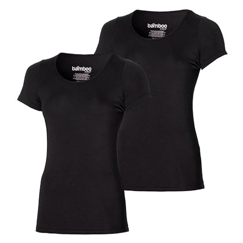 Morethansocks - Bambus T-Shirt Damen - Schwarz - 2er-Pack - Größe L - Damen T-Shirt - Feuchtigkeitsregulierend - Superweich - Unterhemd Damen von Morethansocks