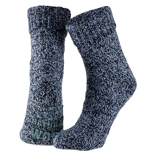 Morethansocks - Damen Woll-Haussocken - 3er-Pack Vorteilspaket - Dunkelblau - Größe 39/42 Haussocke mit Anti-Rutsch - Flauschige Socken - Haussocken - Warme Socken - Winter Socken von Morethansocks