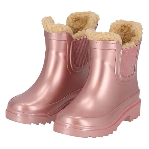 Morethansocks - Kinder Regenstiefel Chelsea mit warmem Kunstfellfutter - Wasserdichte Gummistiefel mit Anti-Rutsch (Pink Metallic, EU Schuhgrößensystem, Kleinkind, Numerisch (von/bis), M, 31, 32) von Morethansocks