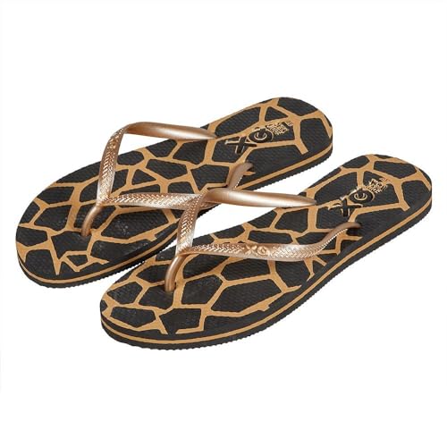 Morethansocks XQ - Damen Flip Flops - Animal print - Gold - Größe 39 - Flip Flops Damen - Flip Flops Damen - Flip Flops Damen - Damen Flip Flops - Damen Flip Flops von Morethansocks