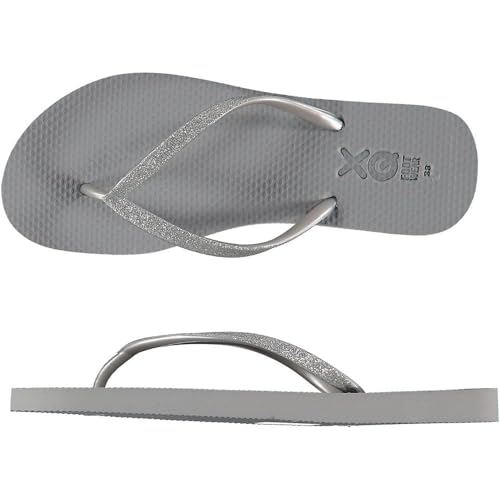 Morethansocks XQ - Damen Flip Flops - Glitter - Grau - Größe 39 - Flip Flops Damen - Flip Flops Damen - Flip Flops Damen - Damen Flip Flops - Damen Flip Flops von Morethansocks