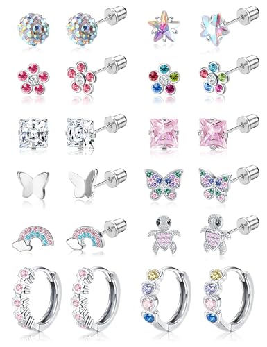 Hypoallergene Silber Ohrringe für Damen und Mädchen – 12 Paar Ohrringe aus Chirurgischem Edelstahl für Empfindliche Ohren, mit Blumen-, Schmetterlings- & Hoop-Designs, Sicherer Schraubverschluss Hypoallergene Silber Ohrringe für Damen und Mädchen – 12 Paar Ohrringe aus Chirurgischem Edelstahl für Empfindliche Ohren, mit Blumen-, Schmetterlings- & Hoop-Designs, Sicherer Schraubverschluss von Morfetto